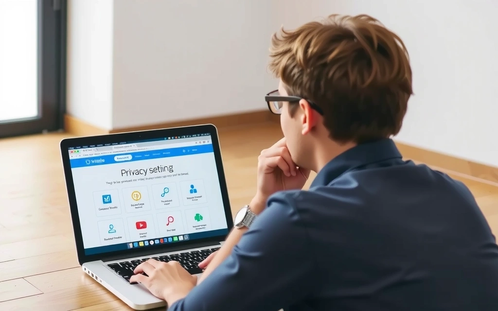 Illustration of a person reviewing privacy settings on a laptop