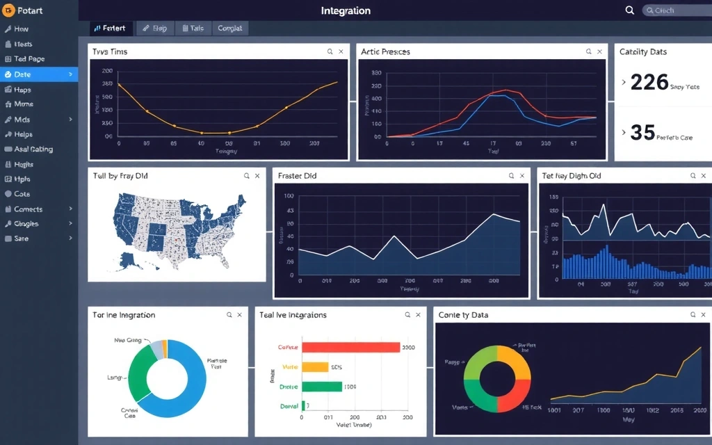 Complex data integration dashboard with various charts and graphs