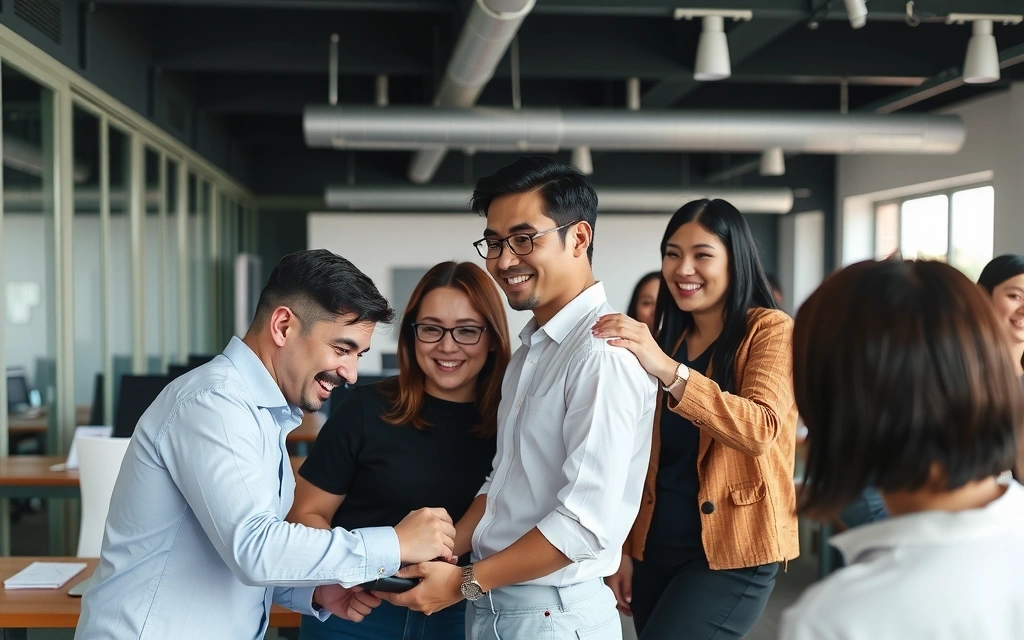 Diverse team collaborating in an open office