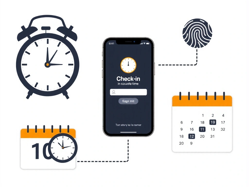 Illustration of time tracking methods with various devices and a clock icon