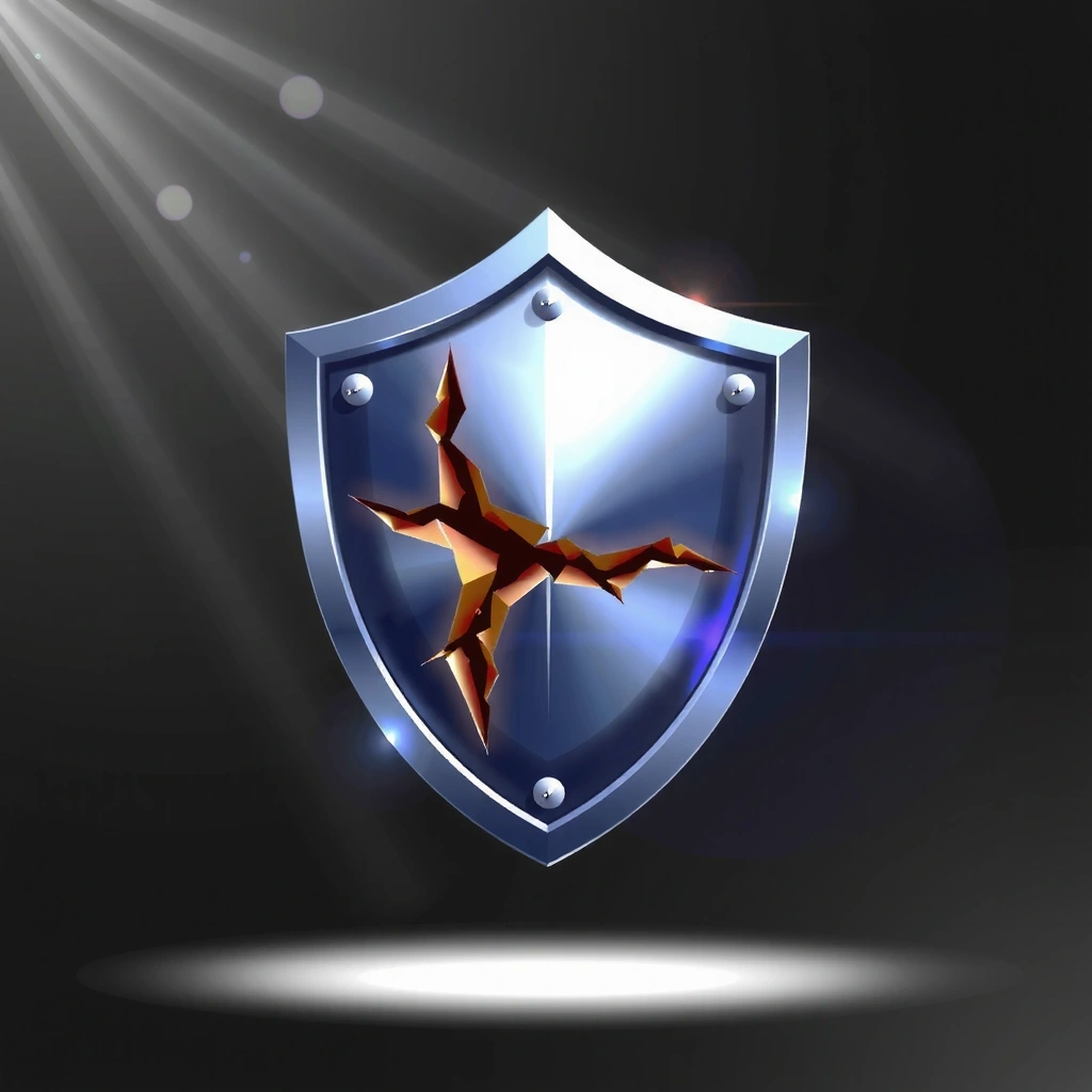 A shield icon with a broken crack, symbolizing limitations and disclaimers
