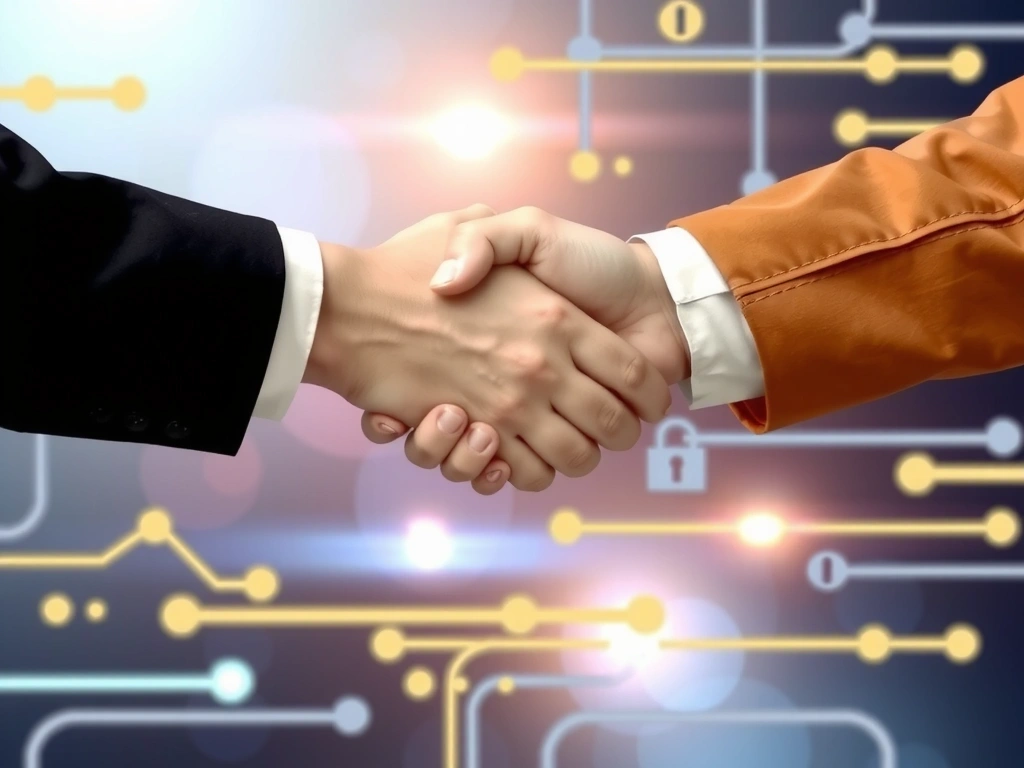 Digital handshake illustrating agreement on terms of service